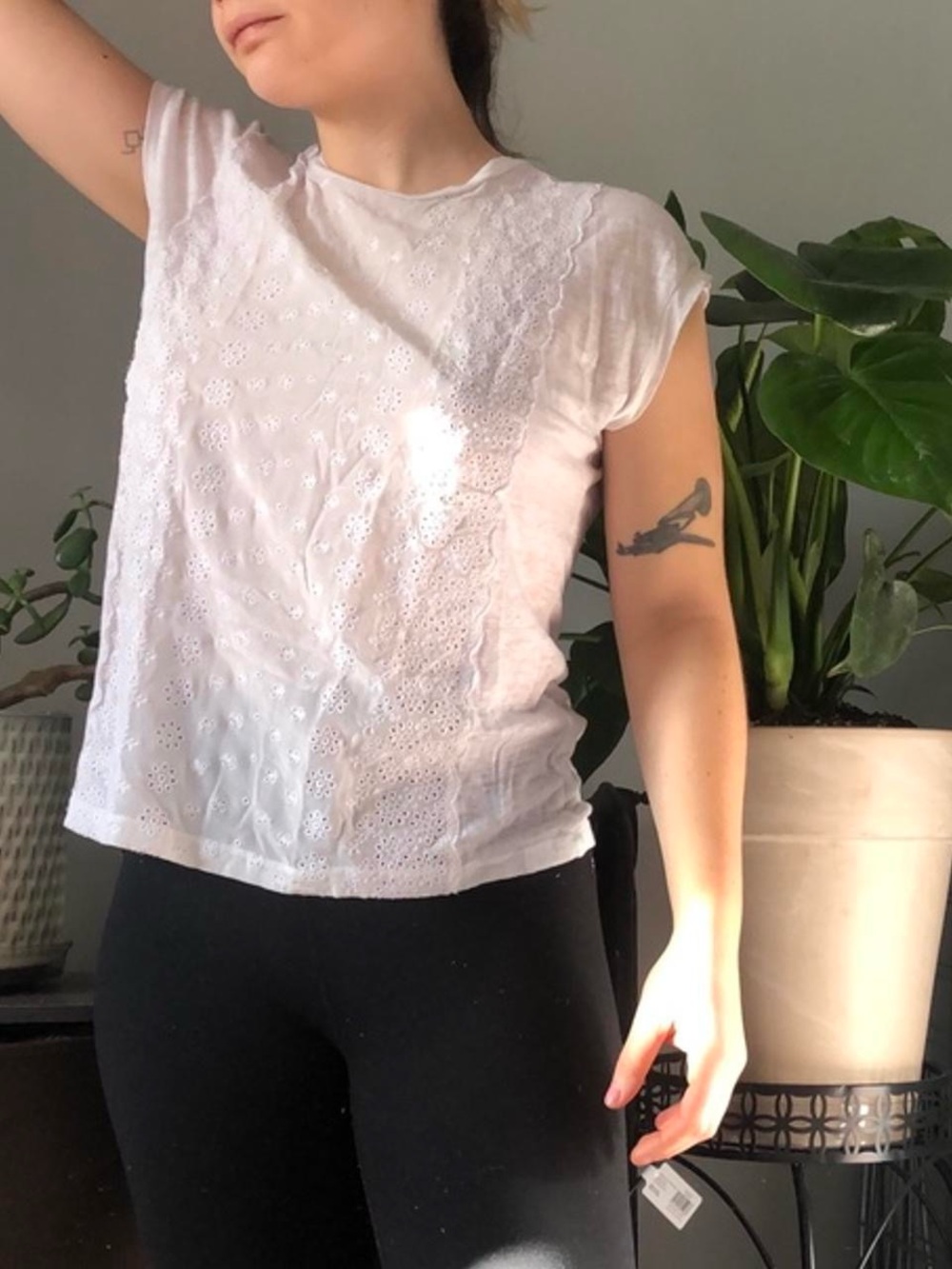White Eyelet Lace Short Sleeve Women's Top